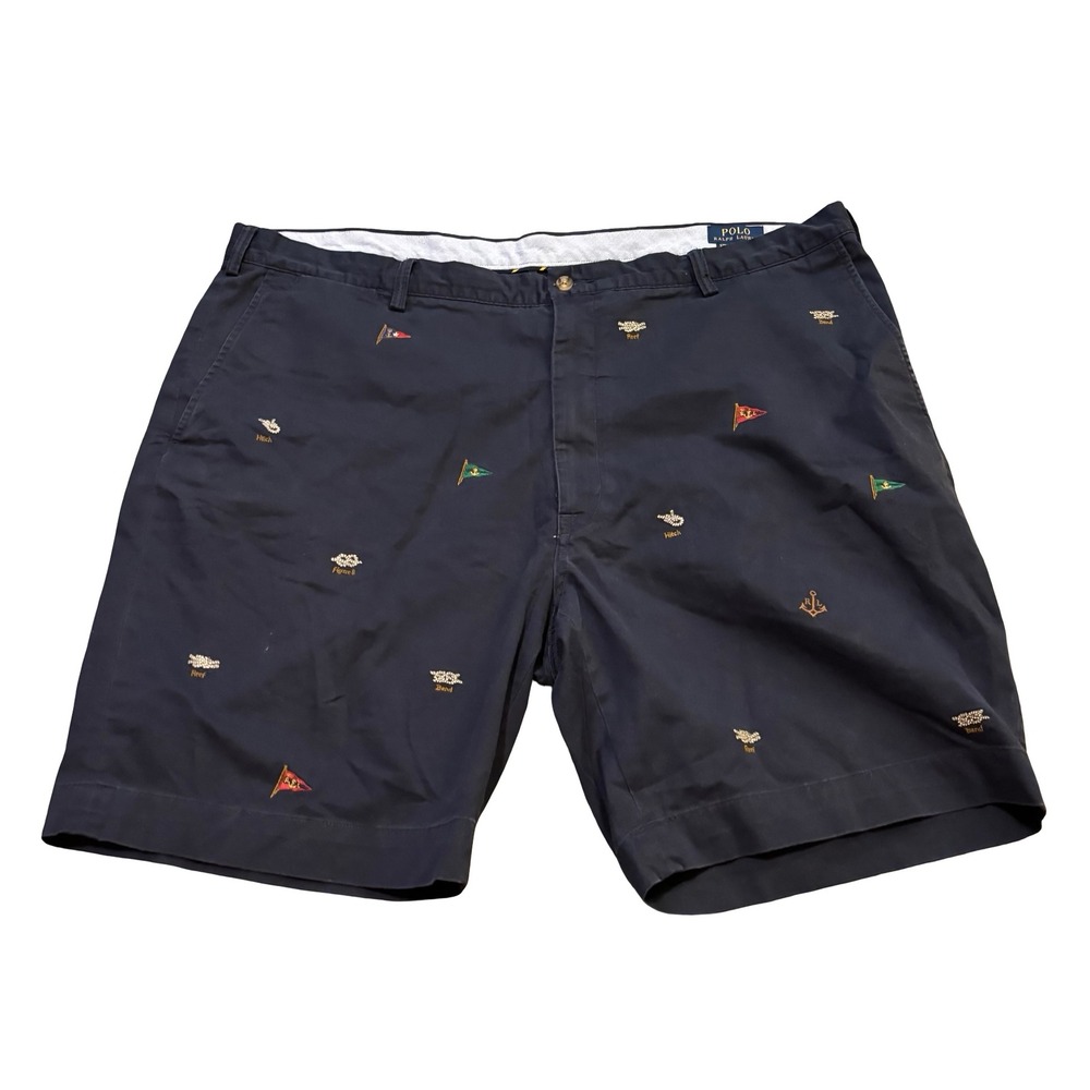 Polo Ralph Lauren‎ Mens 46 Navy Blue Nautical Knot Embroidered Chino Shorts